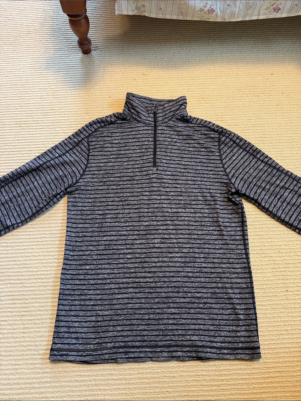 lululemon athletica Men's Gray and Black Striped Quarter-Zip Pullover
